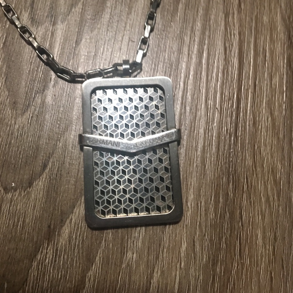 Armani Exchange silver necklace with dog tag logo